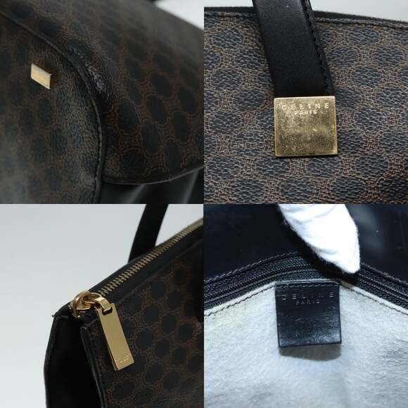 CELINE Macadam Canvas Hand Bag Pvc Leather Black Gold - Picture 11 of 13
